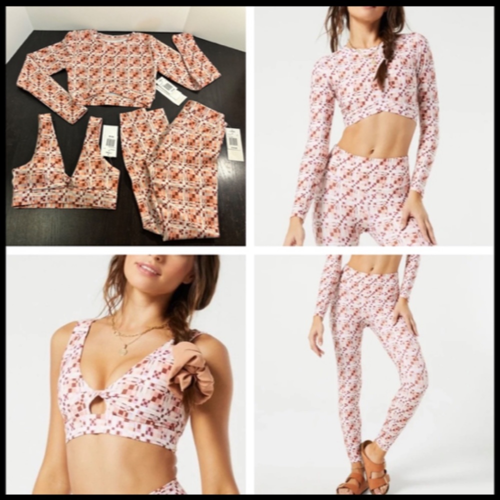 L*Space 3pc Set Aim High Top/Do The Twist Bra/Hot To Trot Legging Block Party S